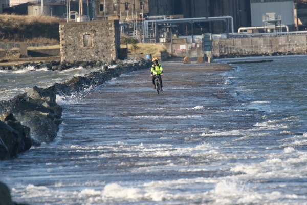 The Great South Wall in Dublin, flooded at high tide